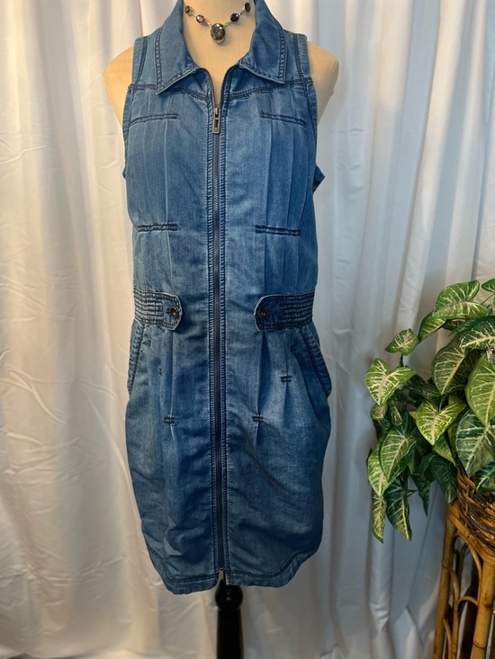 Dkny Sleeveless Denim Zip-Front Midi Dress in Blue - Picture 2 of 15